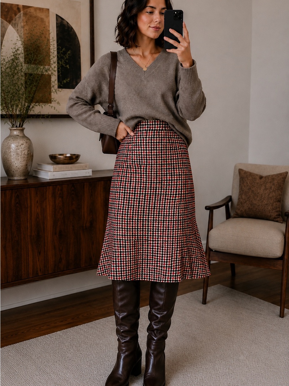 Vintage Talbots 80s Style Wool Houndstooth Bell Six-Gore A-Line Skirt Size 4 USA